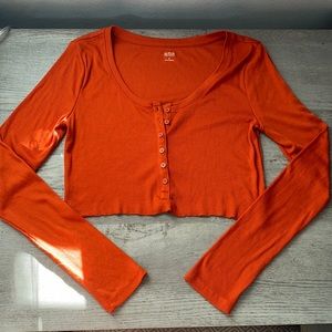 Orange Long Sleeve Cropped Button Up Shirt